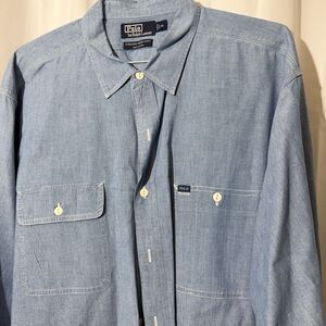 Polo Ralph Lauren mens XXL blue Dungaree Workshirt chambray cotton EUC